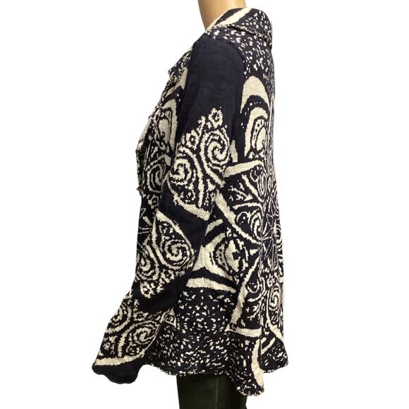 Free People Smitten Kitten Mandala Cardigan black and white cotton blend sz M - Picture 2 of 7